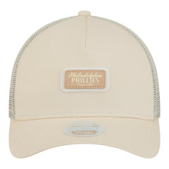 Philadelphia Phillies New Era Women's Tonal Patch 9FORTY M-Crown A-Frame Trucker Adjustable Hat - Light Beige Hats
