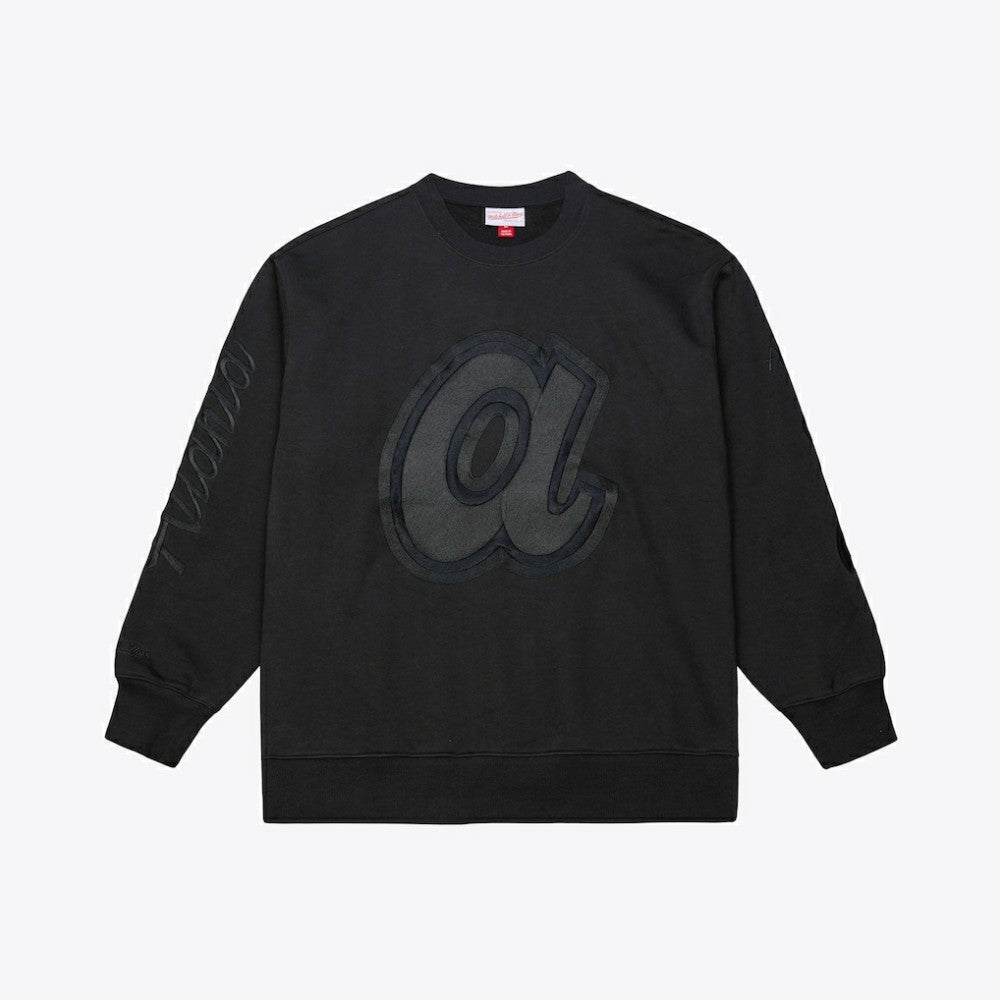 Atlanta Braves Mitchell & Ness Phantom Fleece Crewneck Sweatshirt - Black Sweatshirts