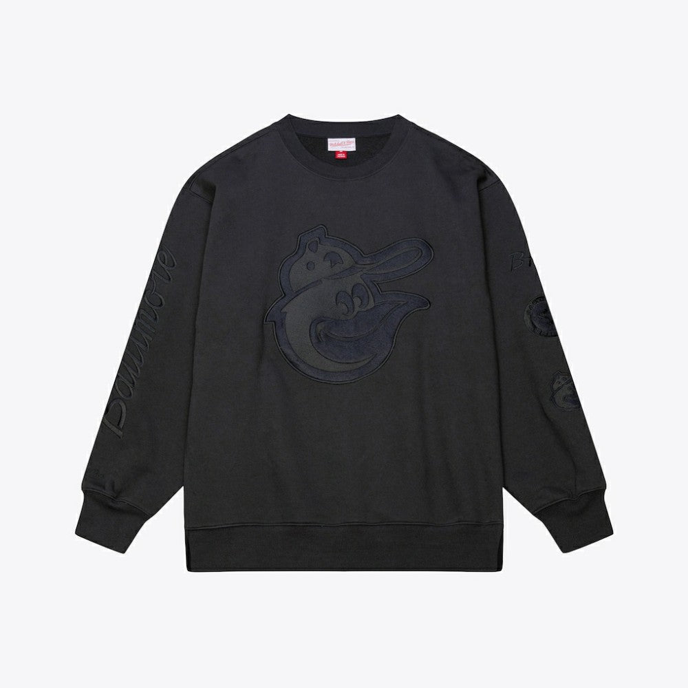 Baltimore Orioles Mitchell & Ness Phantom Fleece Crewneck Sweatshirt - Black Sweatshirts