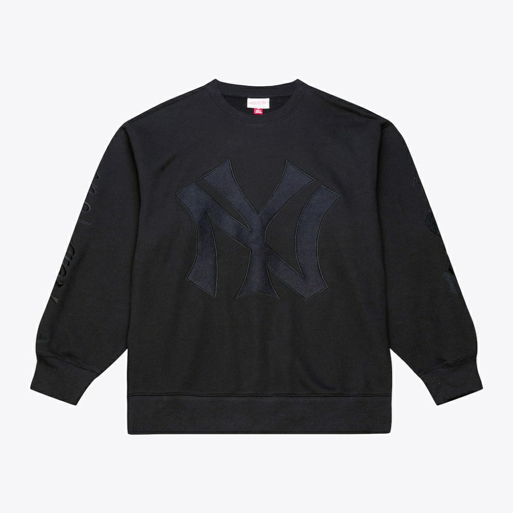 New York Yankees Mitchell & Ness Phantom Fleece Crewneck Sweatshirt - Black Sweatshirts
