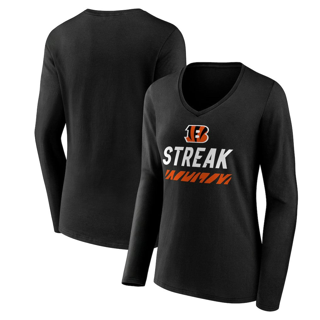 Cincinnati Bengals Women's Streak V-Neck Long Sleeve T-Shirt - Black T-shirts