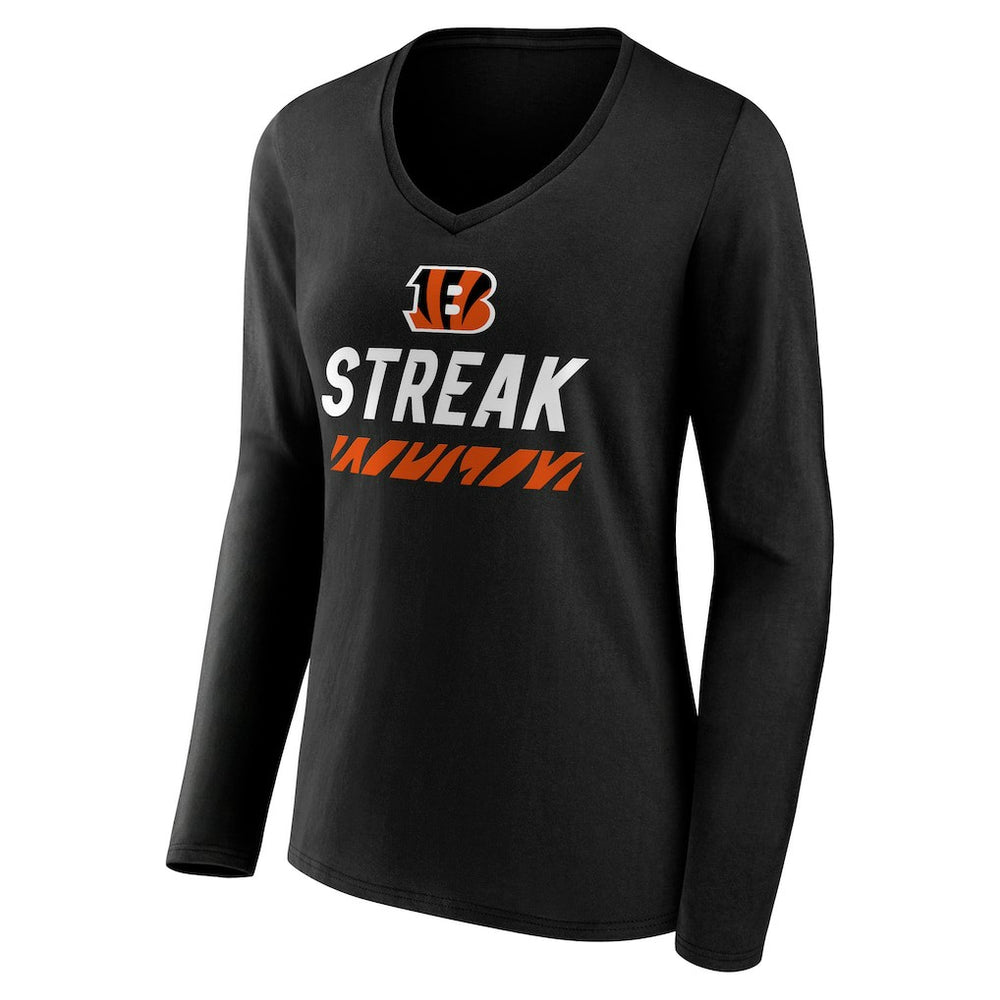 Cincinnati Bengals Women's Streak V-Neck Long Sleeve T-Shirt - Black T-shirts