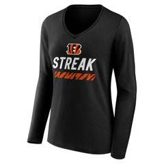 Cincinnati Bengals Women's Streak V-Neck Long Sleeve T-Shirt - Black T-shirts