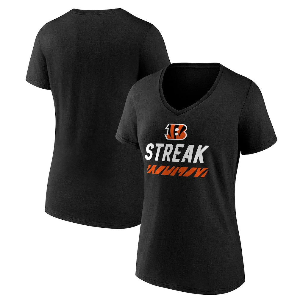Cincinnati Bengals Women's Streak V-Neck T-Shirt - Black T-shirts