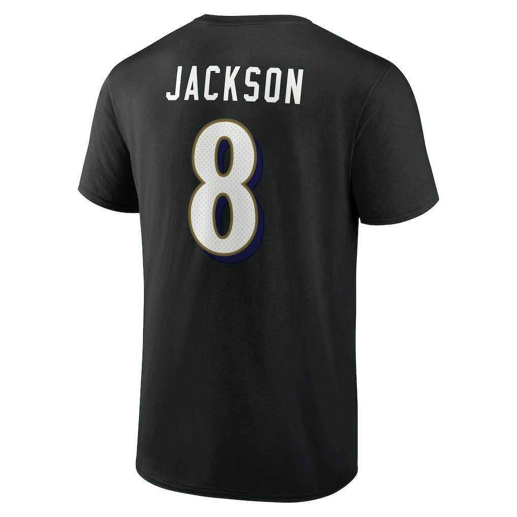 Lamar Jackson Baltimore Ravens Icon Name & Number T-Shirt - Black T-shirts