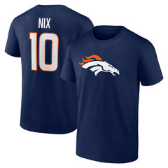 Bo Nix Denver Broncos Icon Name & Number T-Shirt - Navy T-shirts