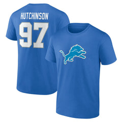 Aidan Hutchinson Detroit Lions Icon Name & Number T-Shirt - Blue T-shirts