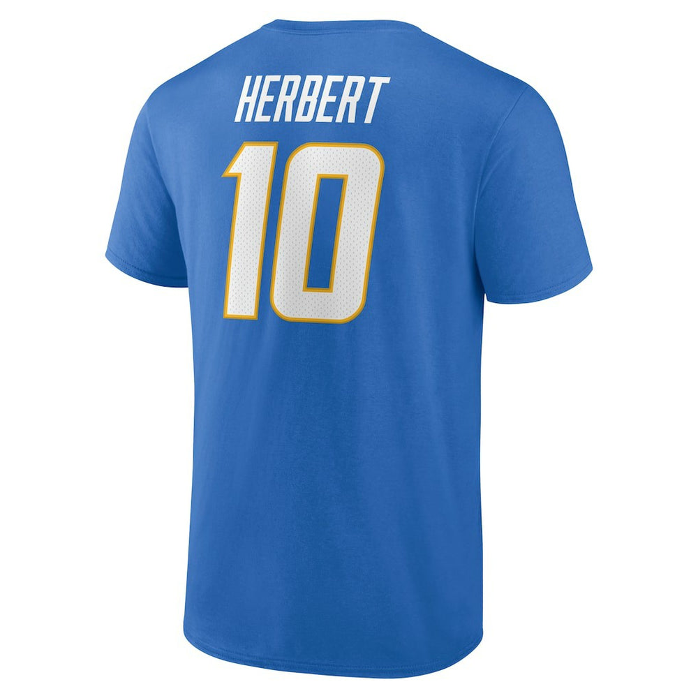 Justin Herbert Los Angeles Chargers Icon Name & Number T-Shirt - Powder Blue T-shirts