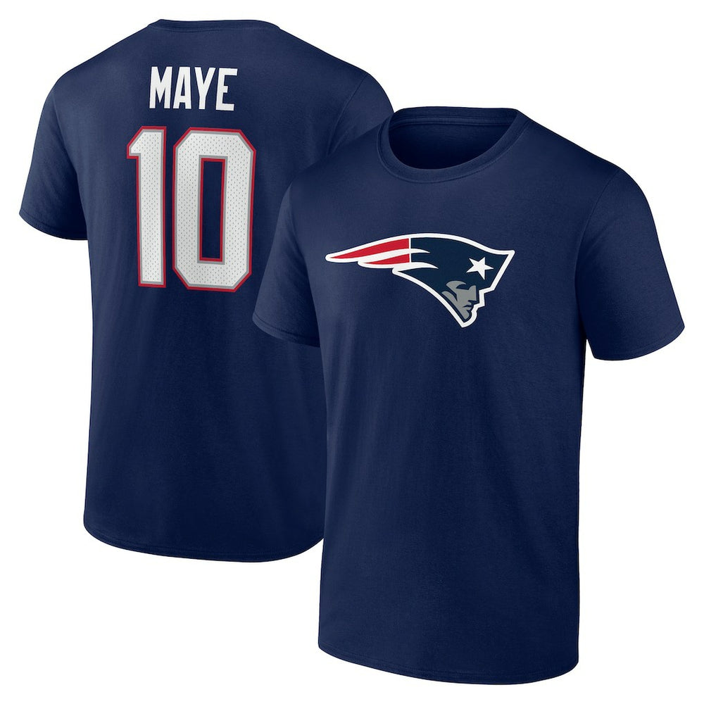 Drake Maye New England Patriots Icon Name & Number T-Shirt - Navy T-shirts
