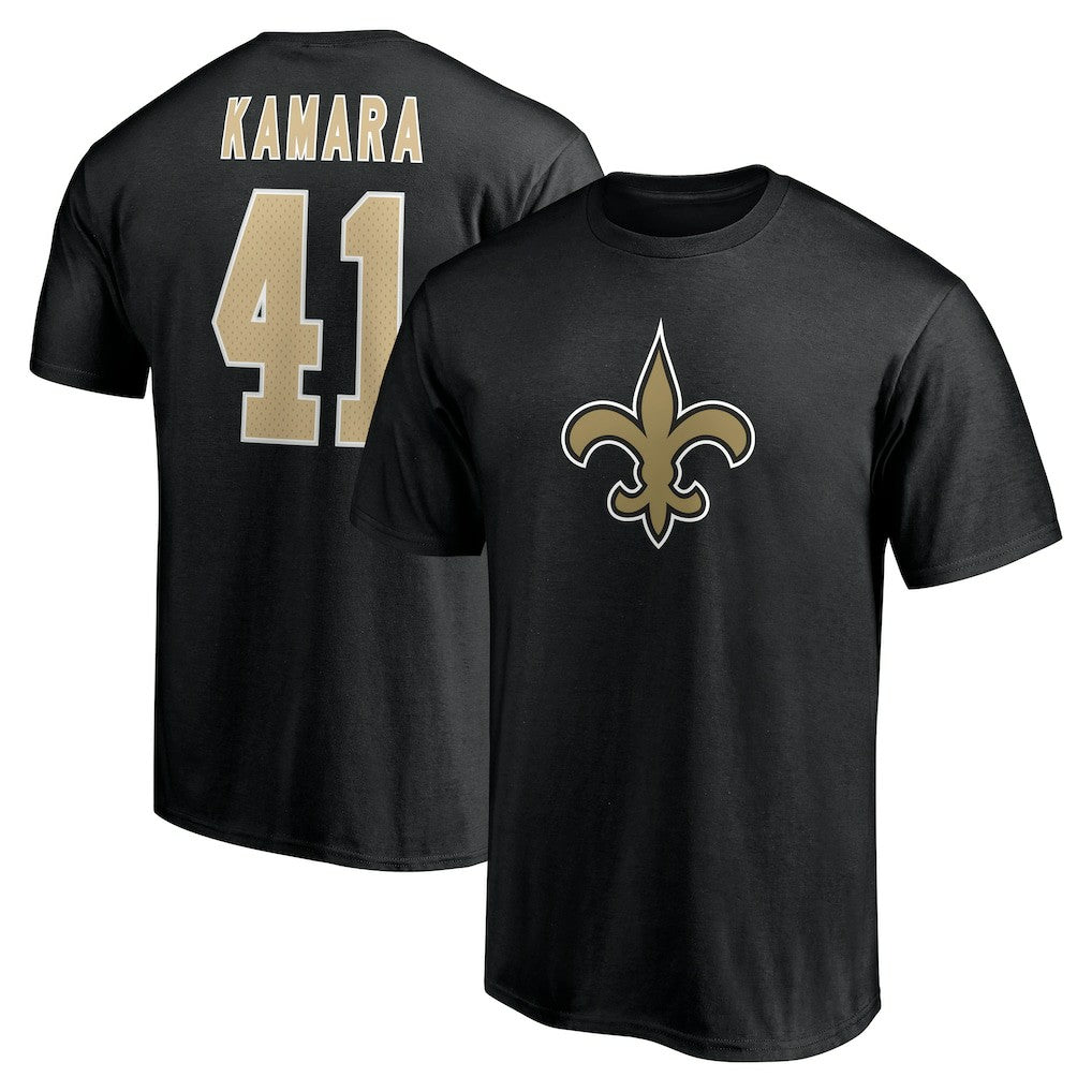 Alvin Kamara New Orleans Saints Icon Name & Number T-Shirt - Black T-shirts