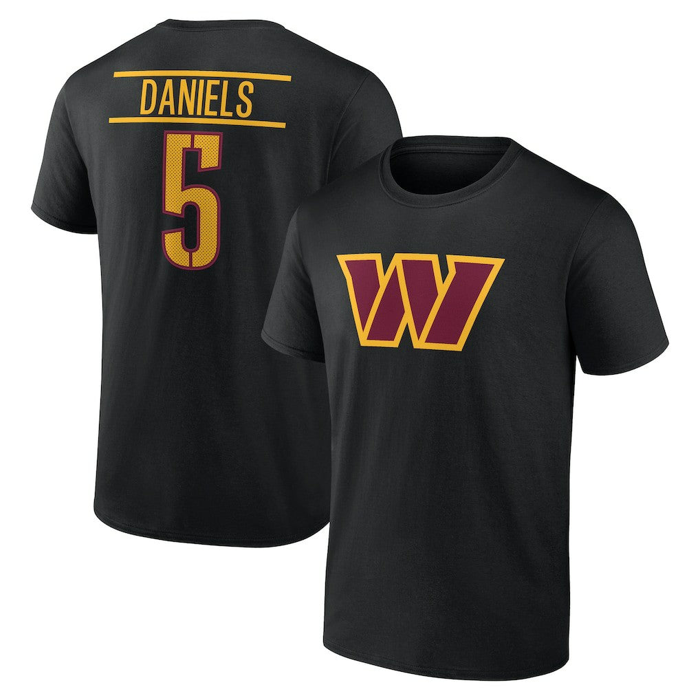 Jayden Daniels Washington Commanders Icon Name & Number T-Shirt - Black T-shirts