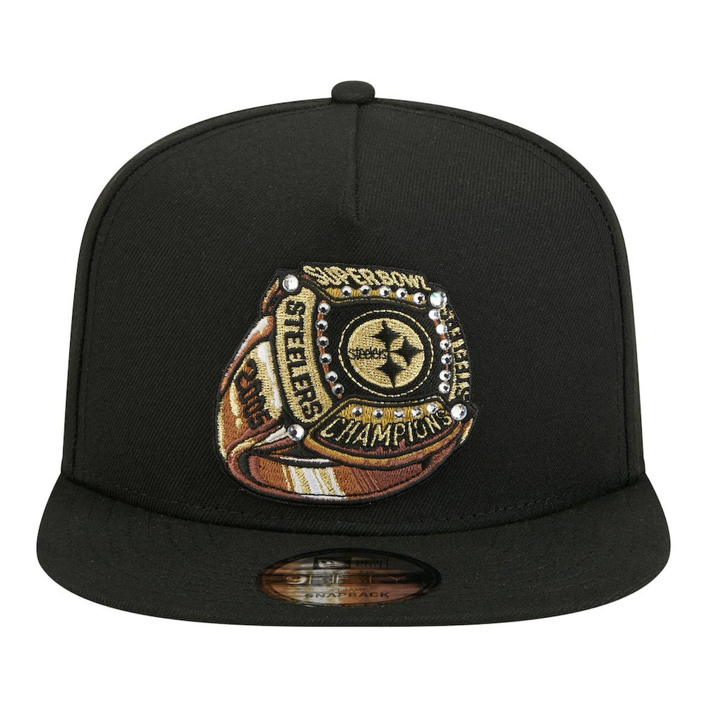 Pittsburgh Steelers New Era Super Bowl Ring 9FIFTY A-Frame Adjustable Hat - Black Hats