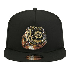 Pittsburgh Steelers New Era Super Bowl Ring 9FIFTY A-Frame Adjustable Hat - Black Hats