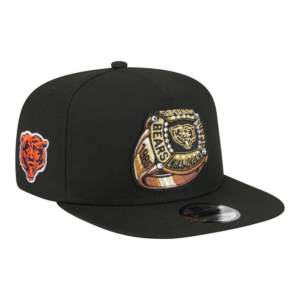 Chicago Bears New Era Super Bowl Ring 9FIFTY A-Frame Adjustable Hat - Black Hats