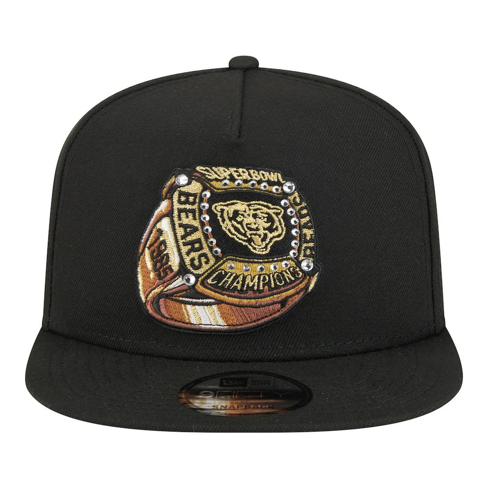 Chicago Bears New Era Super Bowl Ring 9FIFTY A-Frame Adjustable Hat - Black Hats