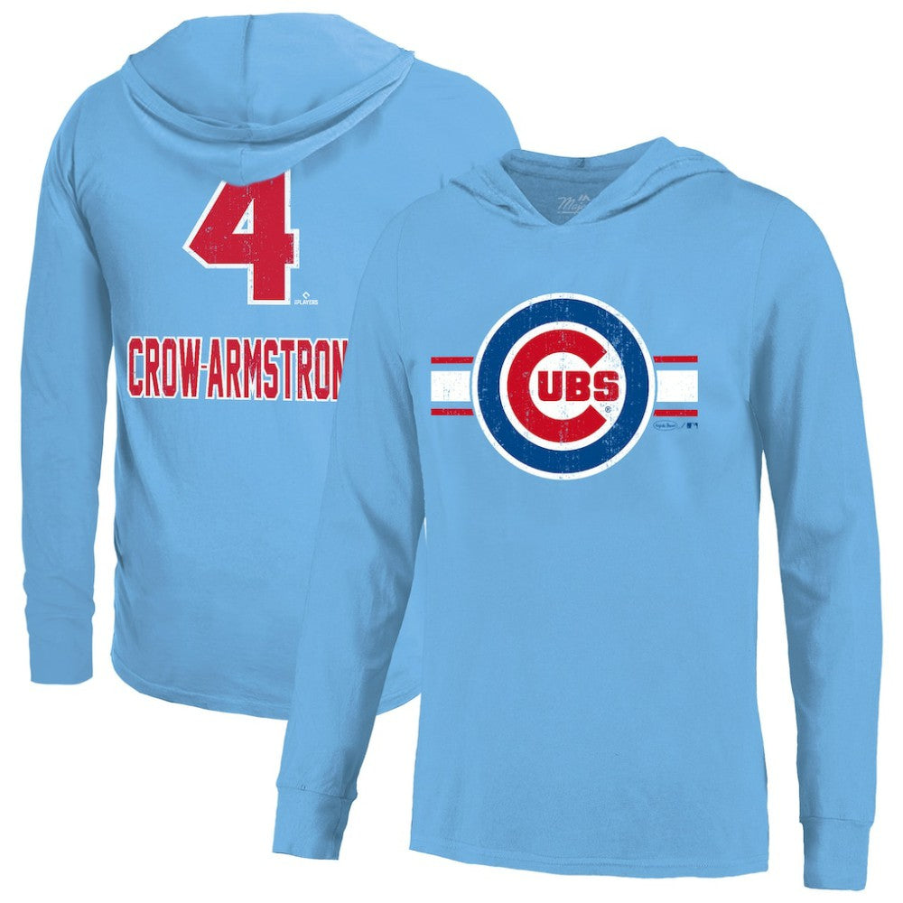 Pete Crow-Armstrong Chicago Cubs Majestic Threads Lightweight Name & Number Hoodie - Light Blue Hoodies