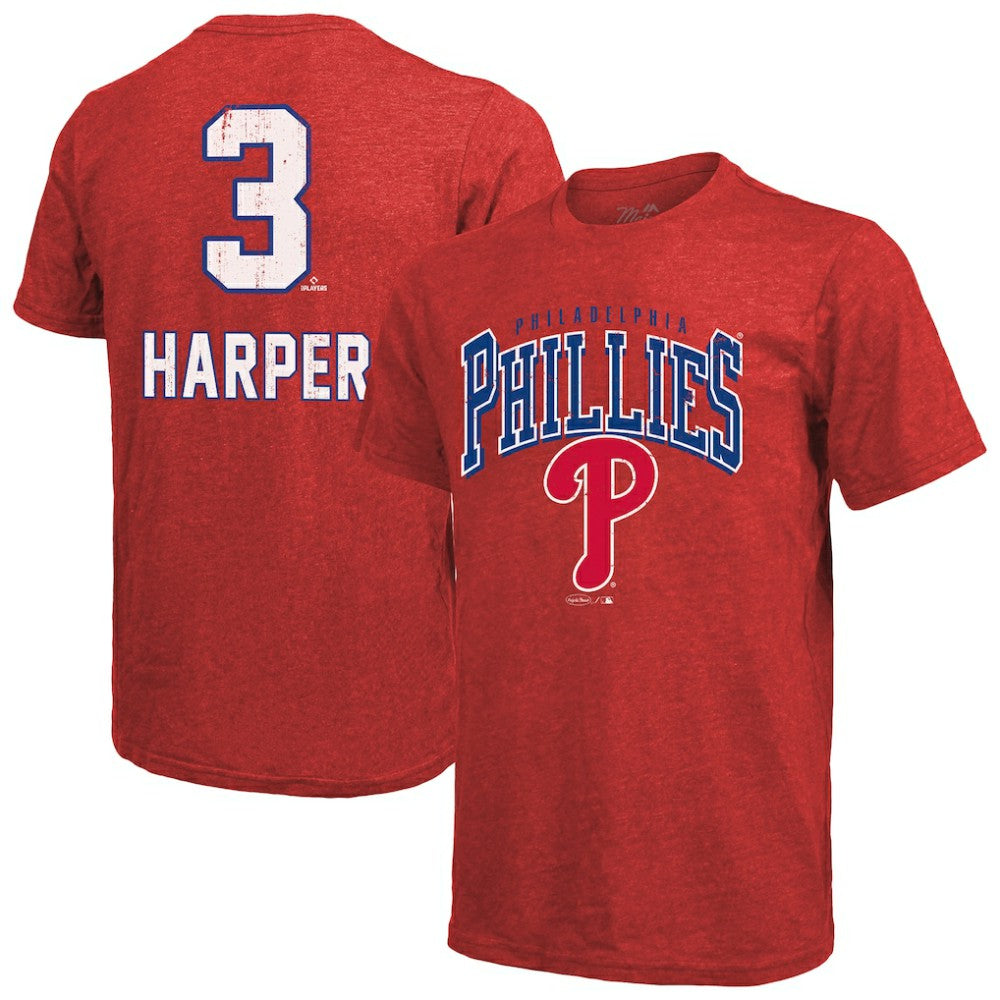Bryce Harper Philadelphia Phillies Majestic Threads Triblend Name & Number T-Shirt - Red T-shirts