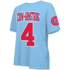 Pete Crow-Armstrong Chicago Cubs Majestic Threads Women's Oversized Name & Number T-Shirt - Light Blue T-shirts