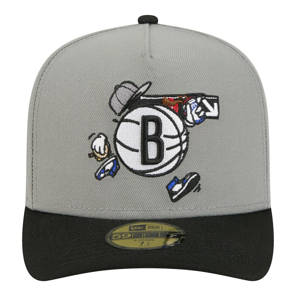Brooklyn Nets Injection Cartoon Logo A-Frame 59FIFTY Fitted Hat Gray - New Era outlet