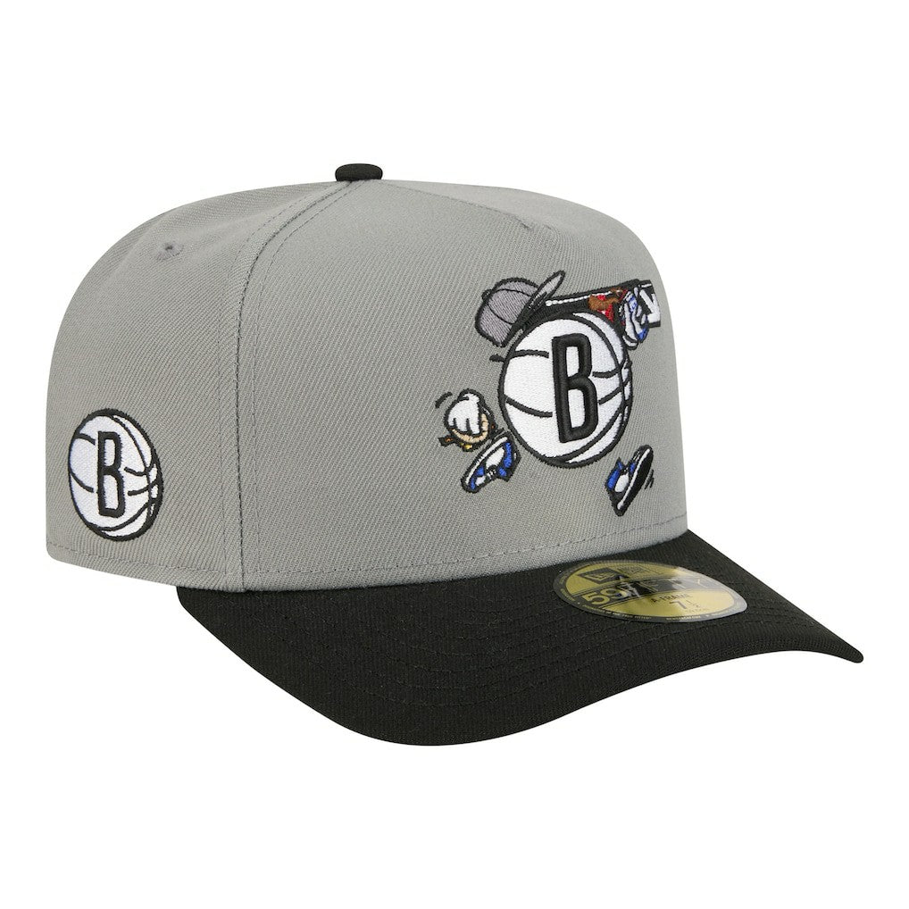 Brooklyn Nets Injection Cartoon Logo A-Frame 59FIFTY Fitted Hat Gray - New Era outlet