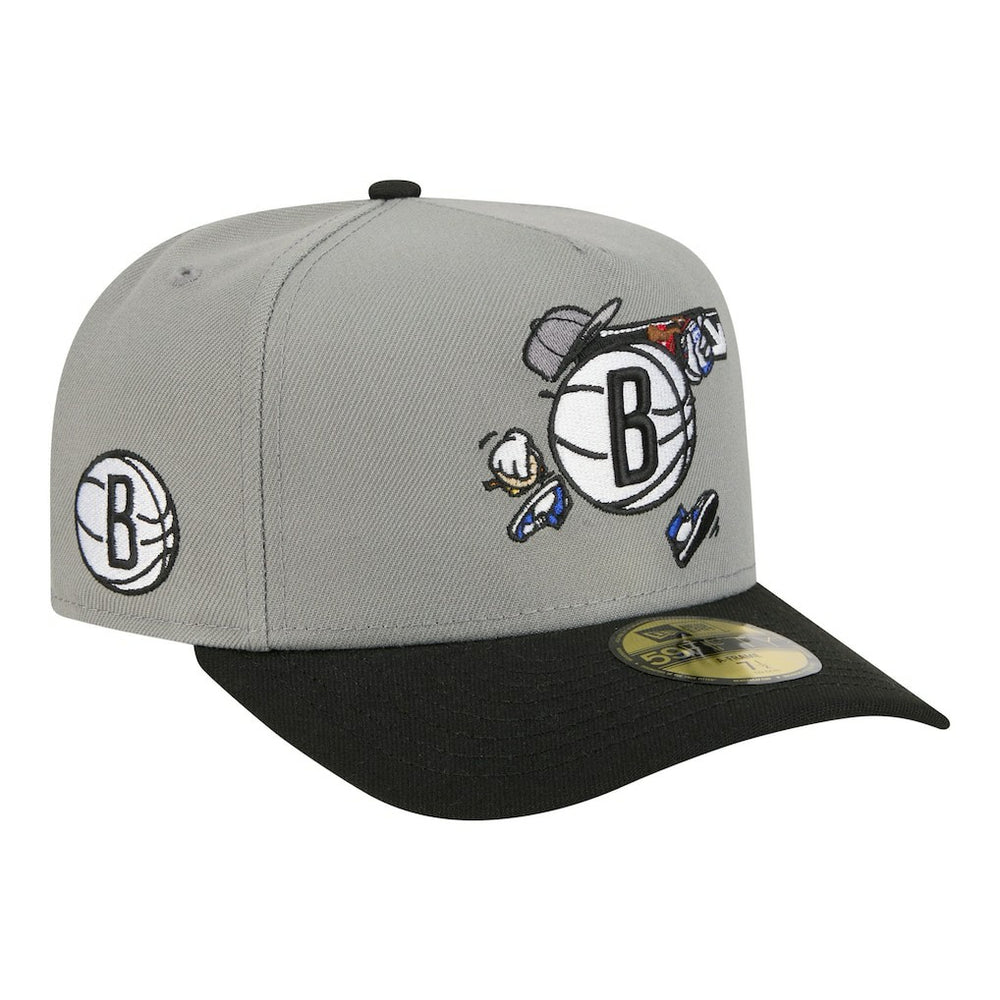 Brooklyn Nets Injection Cartoon Logo A-Frame 59FIFTY Fitted Hat Gray - New Era outlet