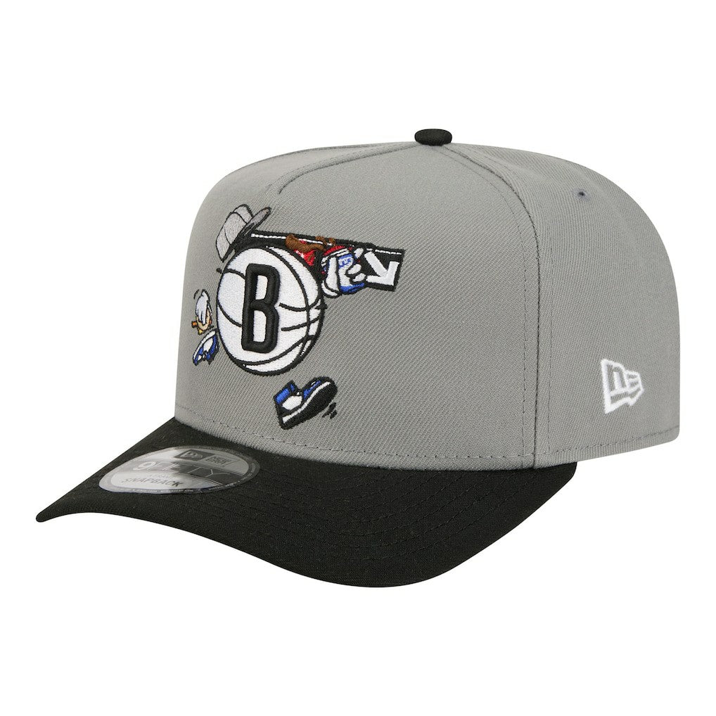 Brooklyn Nets Injection Cartoon Logo A-Frame 9FIFTY Adjustable Hat Gray - New Era