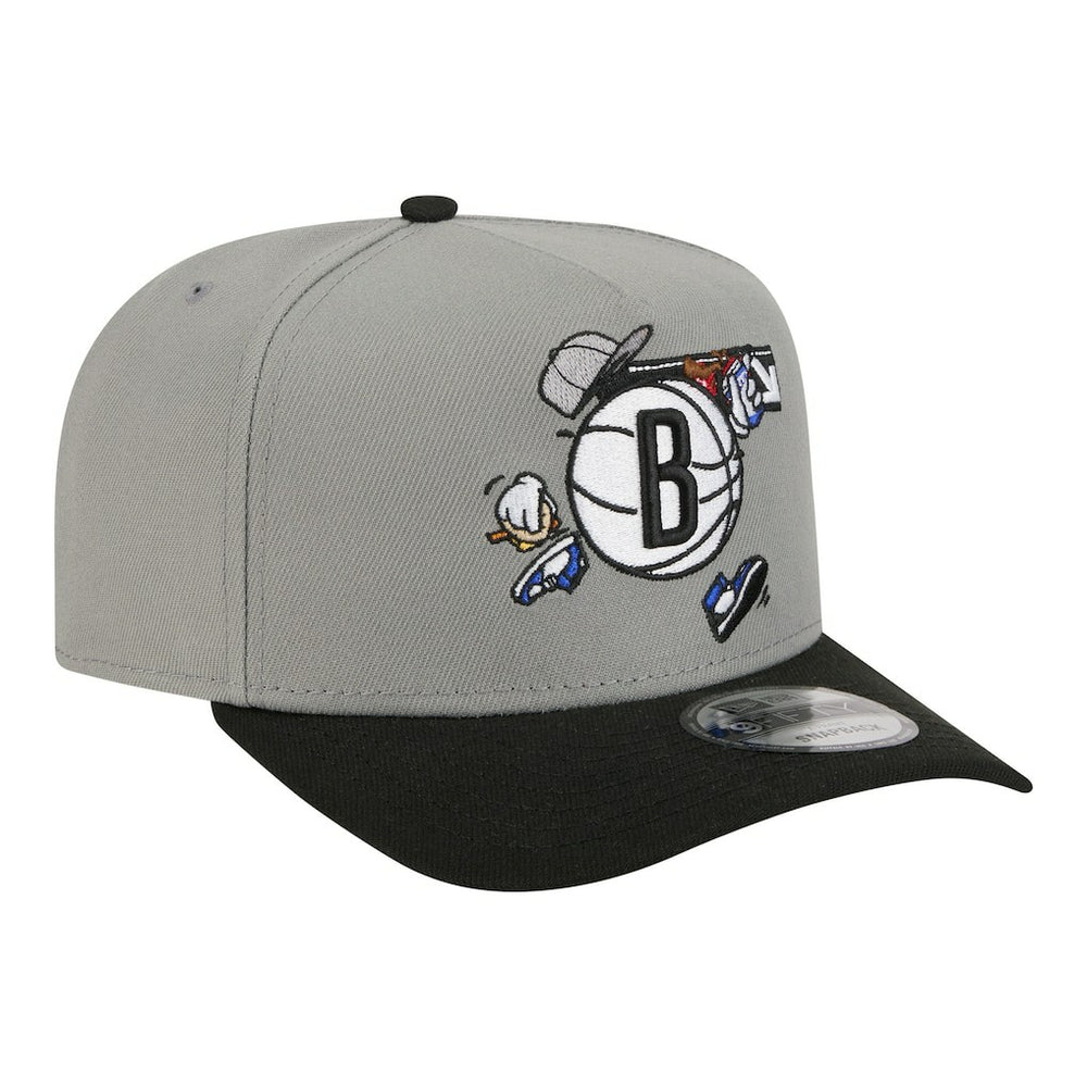 Brooklyn Nets Injection Cartoon Logo A-Frame 9FIFTY Adjustable Hat Gray - New Era