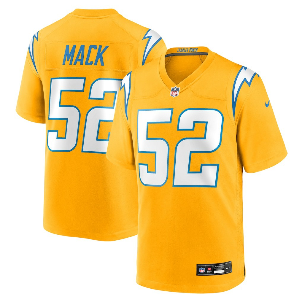 Khalil Mack Los Angeles Chargers Alternate Charger Power Game Player Jersey - Gold Jerseys