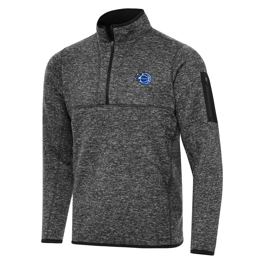 Orlando Magic Antigua New Logo Fortune Quarter-Zip Pullover Jacket Heather Black
