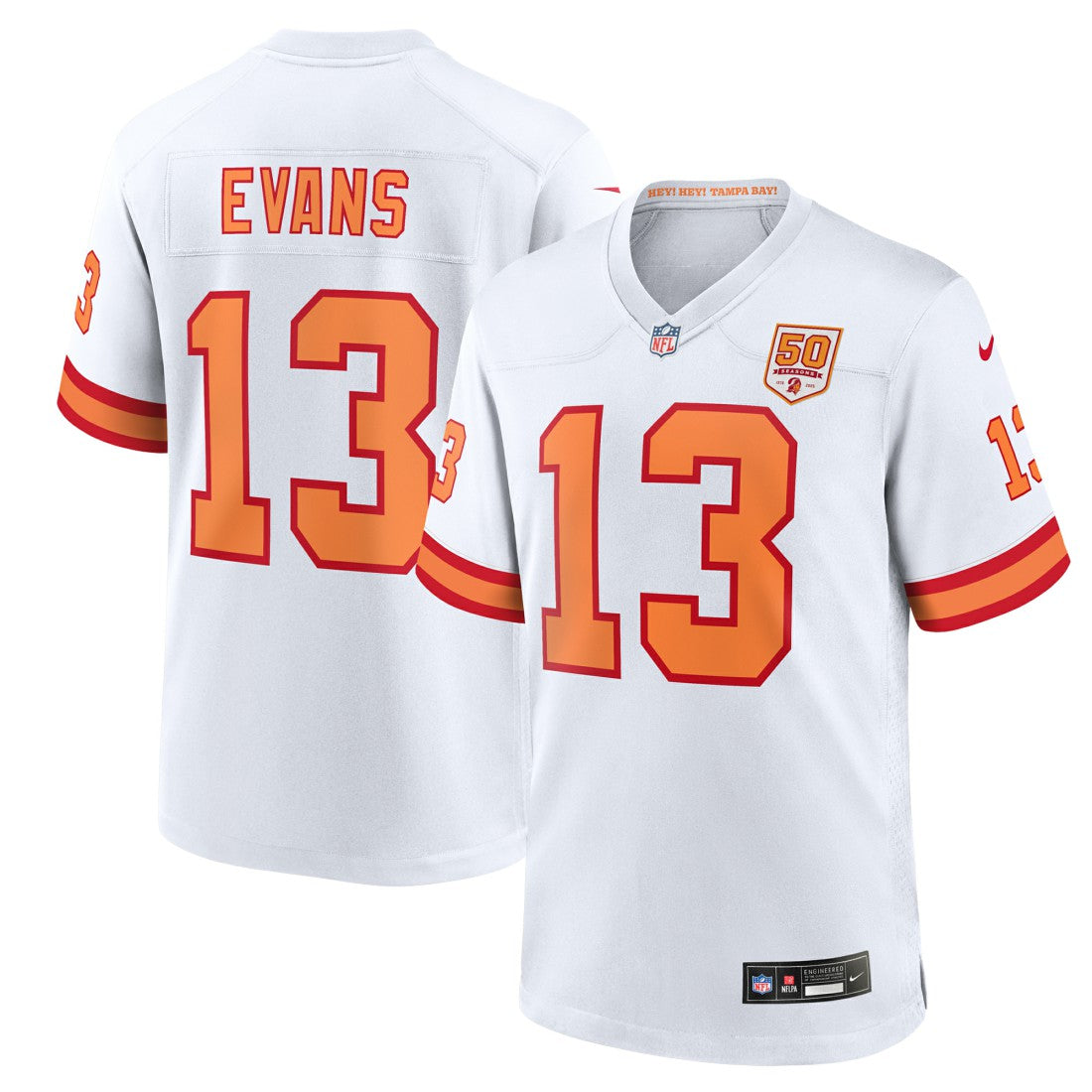 Mike Evans '76 Tampa Bay Buccaneers 50th Season Game Jersey - White Jerseys