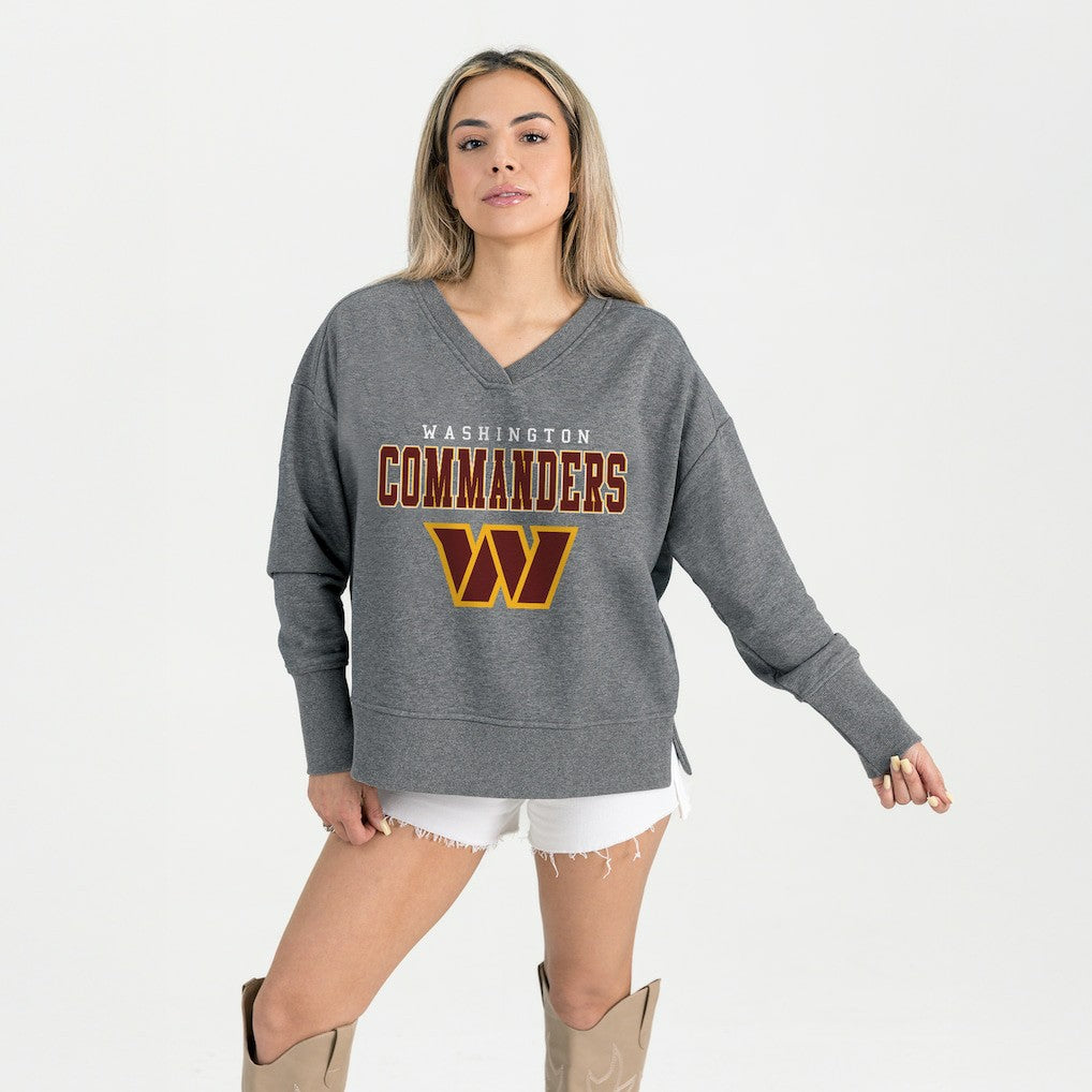Washington Commanders Gameday Couture Women's French Terry V-Neck Pullover Sweatshirt - Gray Pullover