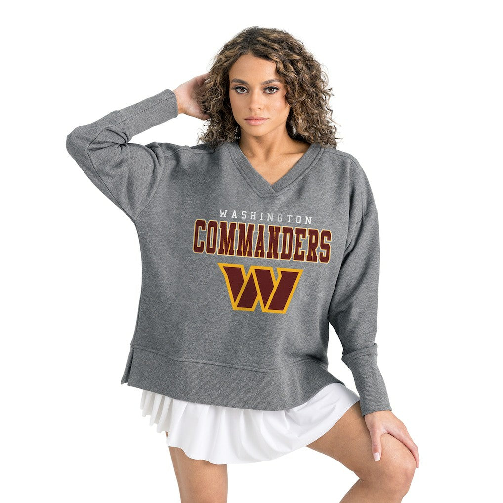 Washington Commanders Gameday Couture Women's French Terry V-Neck Pullover Sweatshirt - Gray Pullover