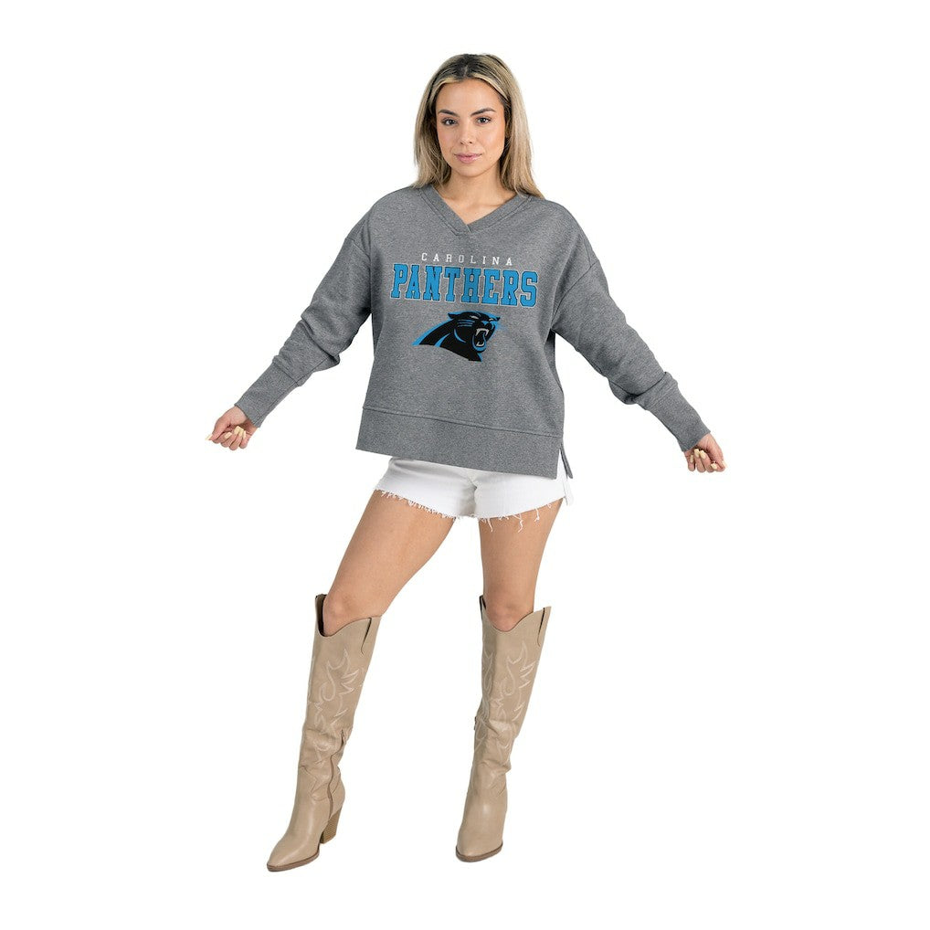Carolina Panthers Gameday Couture Women's French Terry V-Neck Pullover Sweatshirt - Gray Pullover