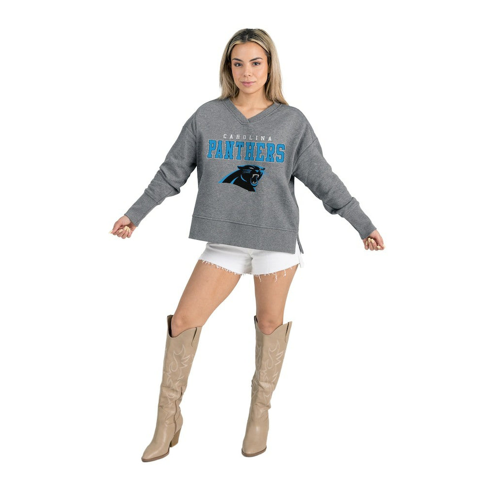 Carolina Panthers Gameday Couture Women's French Terry V-Neck Pullover Sweatshirt - Gray Pullover