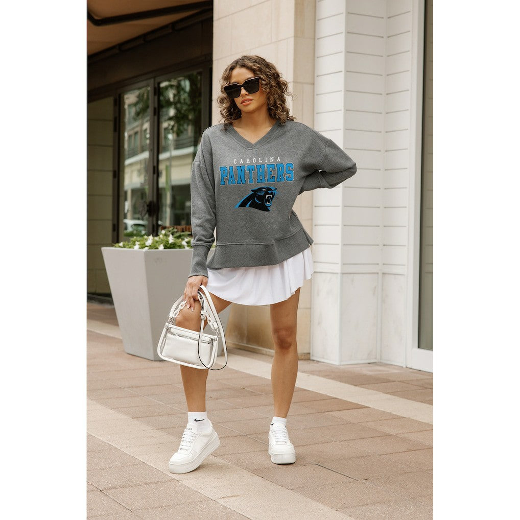 Carolina Panthers Gameday Couture Women's French Terry V-Neck Pullover Sweatshirt - Gray Pullover