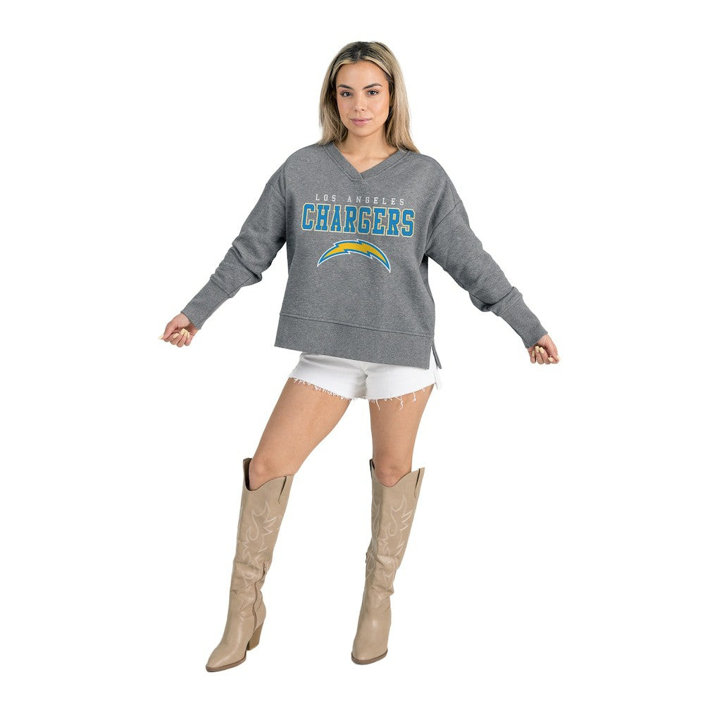 Los Angeles Chargers Gameday Couture Women's French Terry V-Neck Pullover Sweatshirt - Gray Pullover