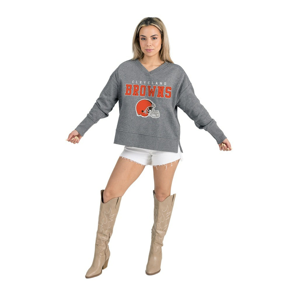 Cleveland Browns Gameday Couture Women's French Terry V-Neck Pullover Sweatshirt - Gray Pullover