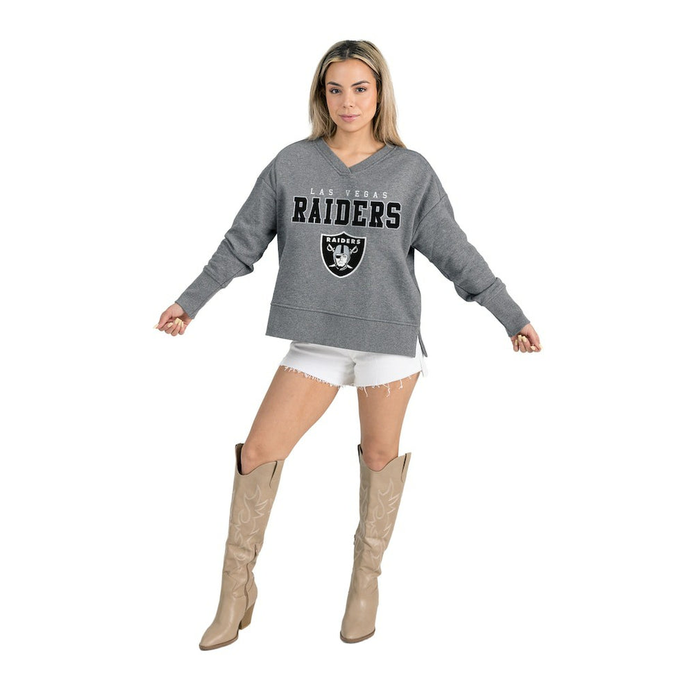 Las Vegas Raiders Gameday Couture Women's French Terry V-Neck Pullover Sweatshirt - Gray Pullover