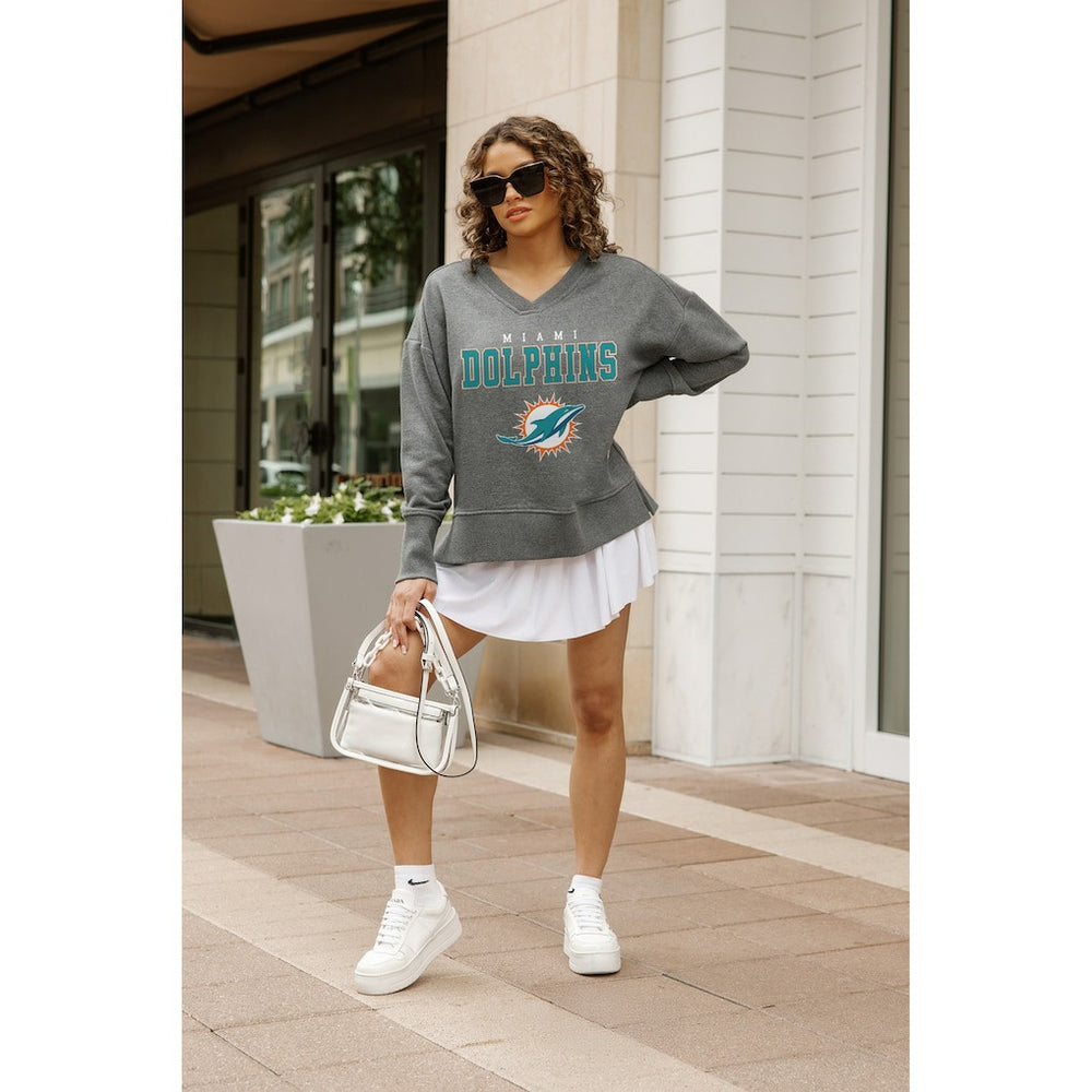 Miami Dolphins Gameday Couture Women's French Terry V-Neck Pullover Sweatshirt - Gray Pullover