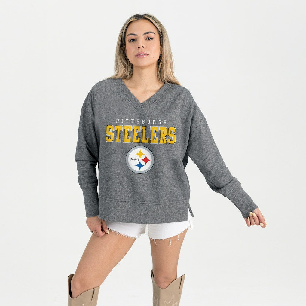 Pittsburgh Steelers Gameday Couture Women's French Terry V-Neck Pullover Sweatshirt - Gray Pullover