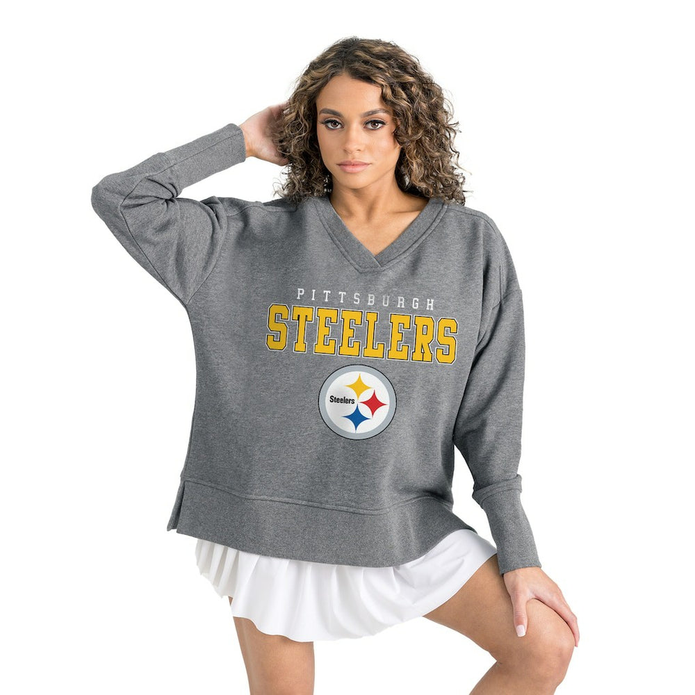 Pittsburgh Steelers Gameday Couture Women's French Terry V-Neck Pullover Sweatshirt - Gray Pullover