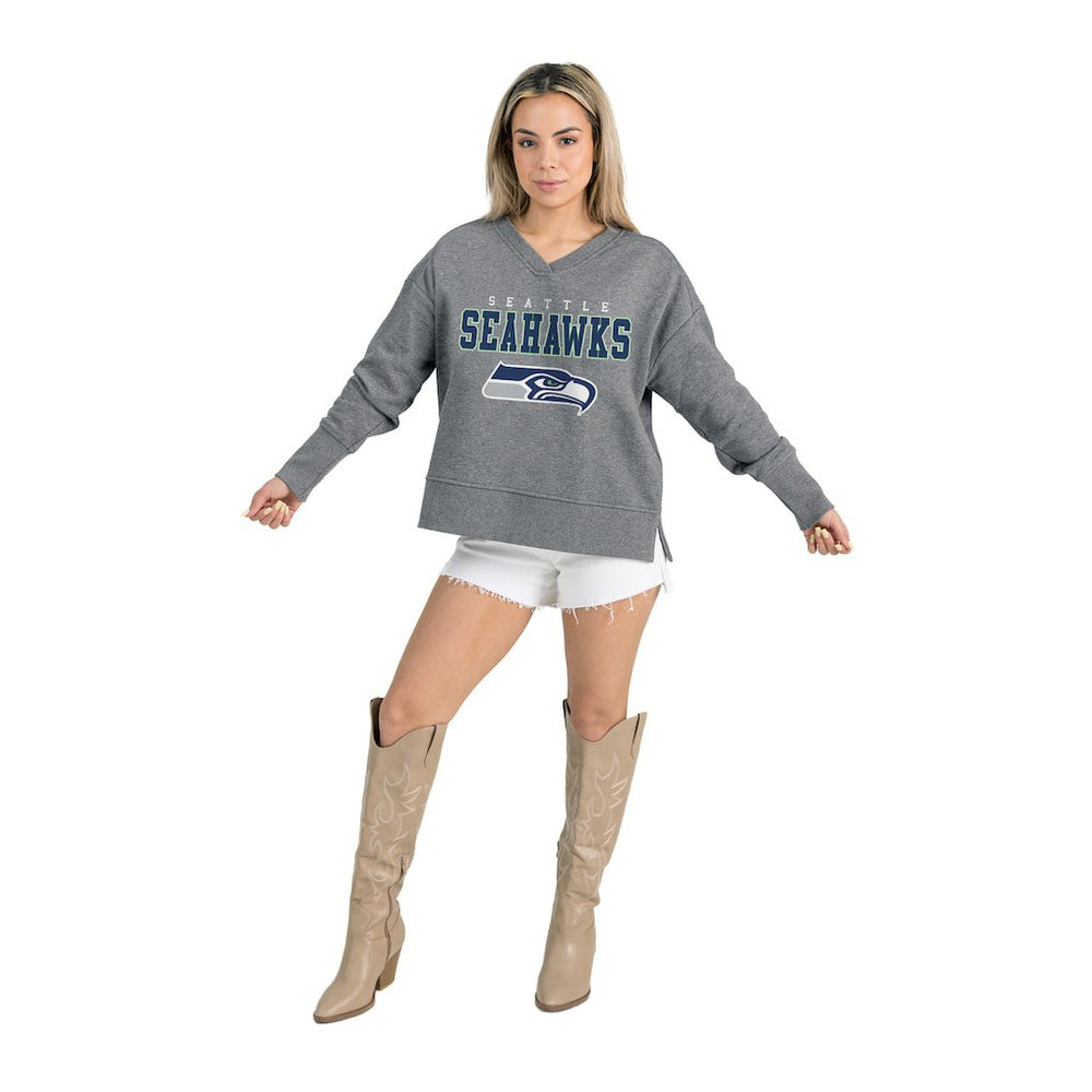 Seattle Seahawks Gameday Couture Women's French Terry V-Neck Pullover Sweatshirt - Gray Pullover