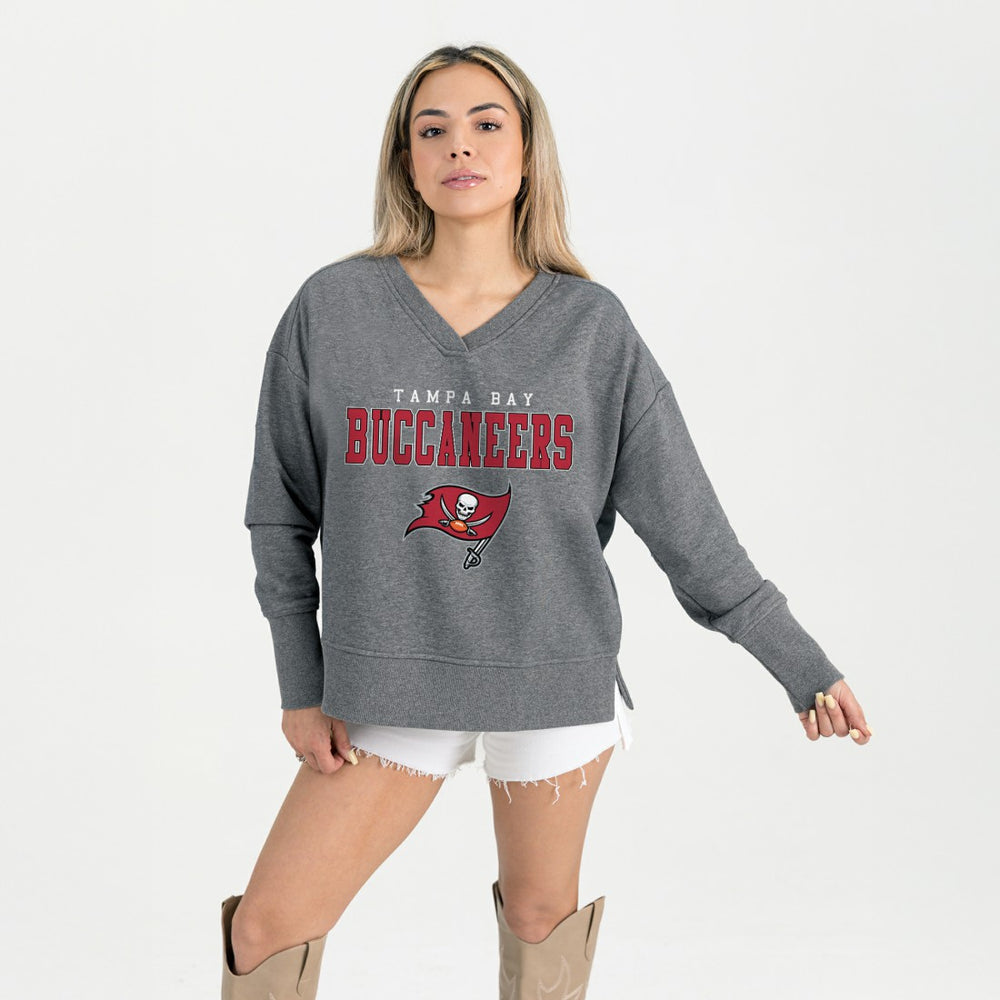 Tampa Bay Buccaneers Gameday Couture Women's French Terry V-Neck Pullover Sweatshirt - Gray Pullover