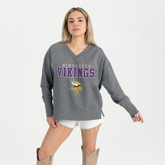 Minnesota Vikings Gameday Couture Women's French Terry V-Neck Pullover Sweatshirt - Gray Pullover