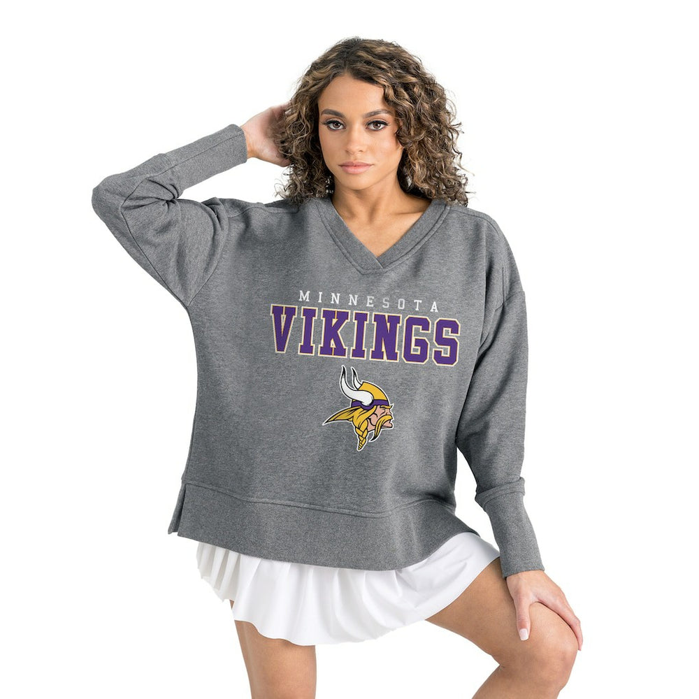 Minnesota Vikings Gameday Couture Women's French Terry V-Neck Pullover Sweatshirt - Gray Pullover