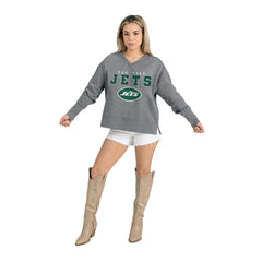 New York Jets Gameday Couture Women's French Terry V-Neck Pullover Sweatshirt - Gray Pullover