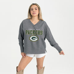 Green Bay Packers Gameday Couture Women's French Terry V-Neck Pullover Sweatshirt - Gray Pullover