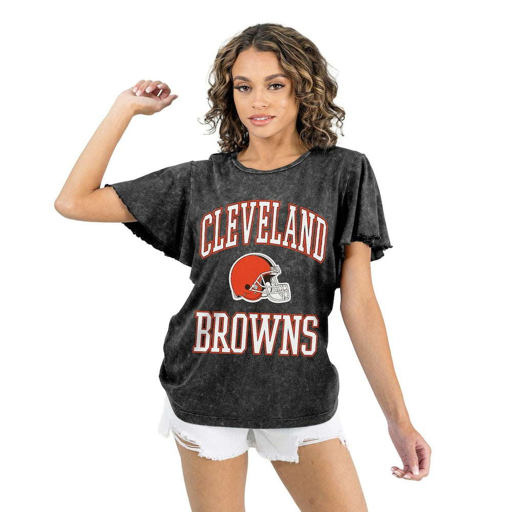 Cleveland Browns Gameday Couture Women's Relaxed Flutter Sleeve T-Shirt - Black T-shirts
