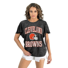 Cleveland Browns Gameday Couture Women's Relaxed Flutter Sleeve T-Shirt - Black T-shirts