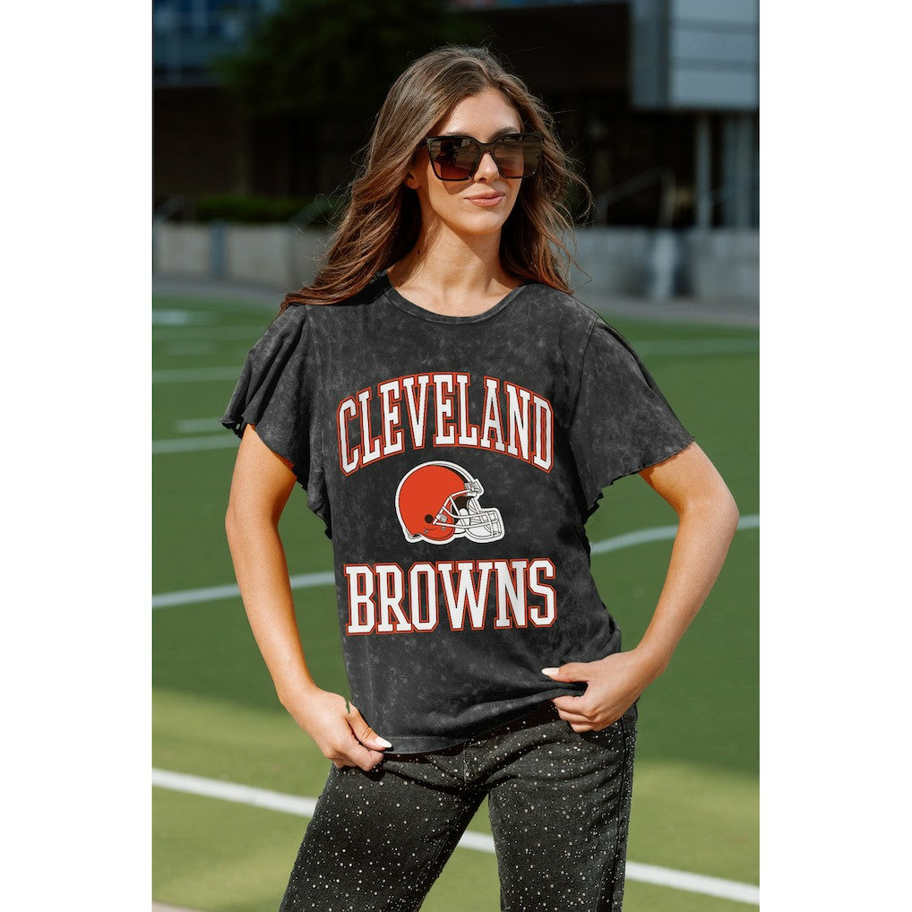 Cleveland Browns Gameday Couture Women's Relaxed Flutter Sleeve T-Shirt - Black T-shirts